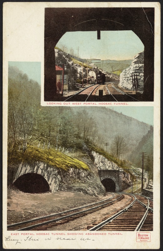 East portal Hoosac Tunnel showing abandoned tunnel ; looking out west portal, Hoosac Tunnel