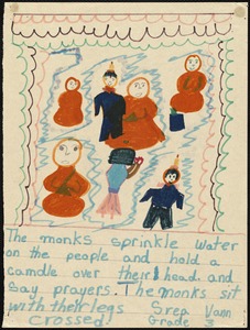 The monks sprinkle water on the people