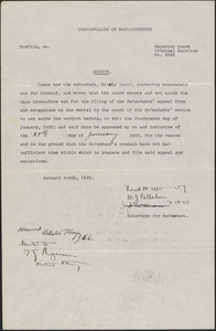 Motion of defendant Nicola Sacco to extend time for filing exceptions to January 24, 1922