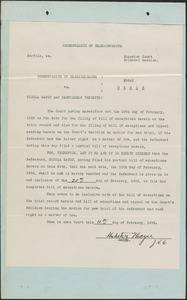 Order extended time for filing exceptions of defendant Nicola Sacco to February 20, 1922
