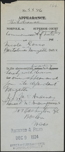 Withdrawal of appearance of J.J. McAnarney and T.F. McAnarney for defendant Bartolomeo Vanzetti