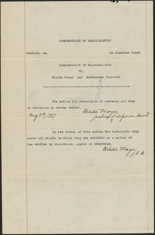 Denial of motion to revoke and sentence and stay of execution Digital