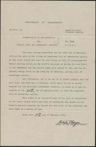 Order Extending Time of Filing Completed Bill of Exceptions of Defendant Bartolomeo Vanzetti
