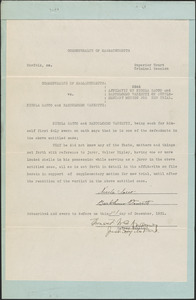 Affidavit of Nicola Sacco and Bartolomeo Vanzetti on Supplementary Motion for new trial