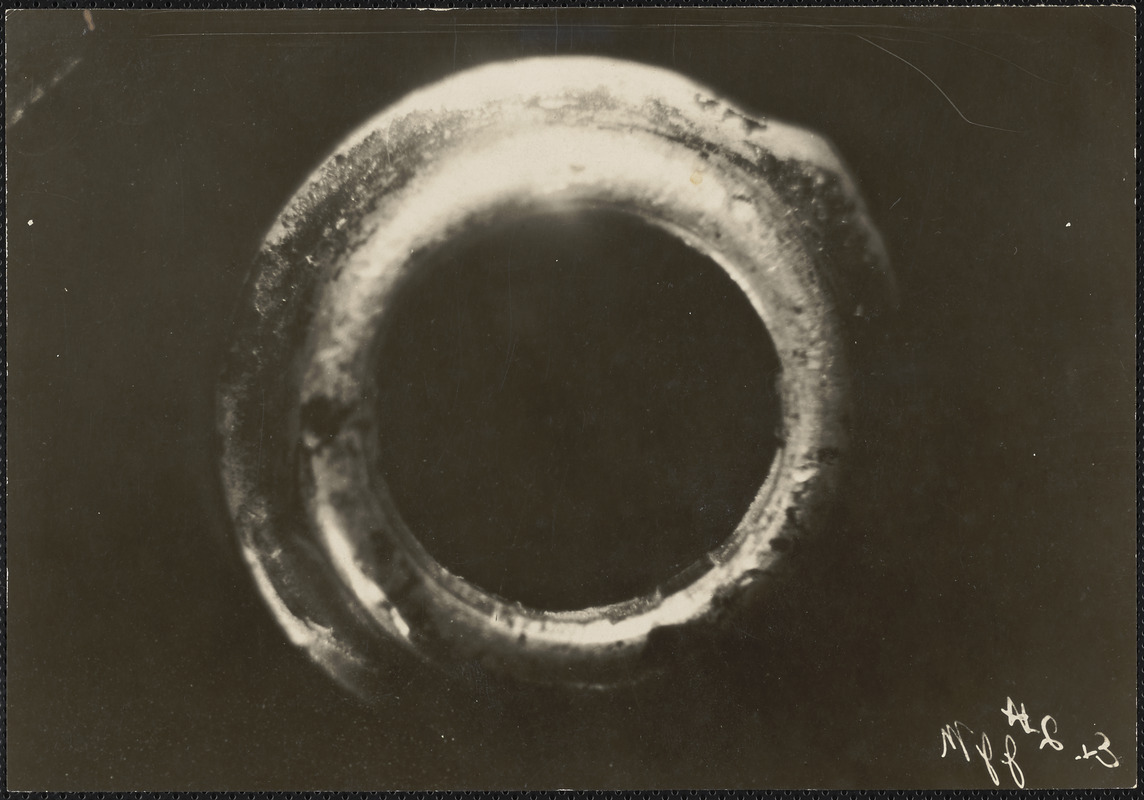Photographs of bullet made by James E. Burns, the bullet turned to the ...
