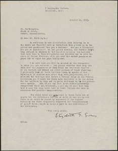 Letter from Elizabeth Evans to Robert B. Worthington, Clerk of Courts (Norfolk County)
