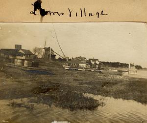 Bass River shoreline with House of Seven Chimneys and Judah Baker Mill, South Yarmouth, Mass.