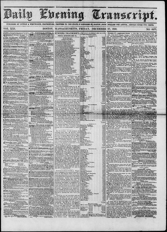 Script 1850 Daily Evening Transcript. December 27, 1850 - Digital Commonwealth