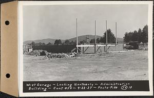 Contract No. 56, Administration Buildings, Main Dam, Belchertown, west garage, looking northerly, Belchertown, Mass., Sep. 23, 1937