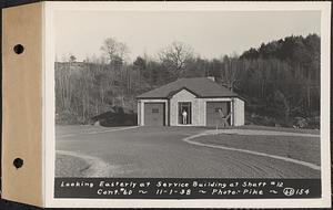 Contract No. 60, Access Roads to Shaft 12, Quabbin Aqueduct, Hardwick and Greenwich, looking easterly at service building at Shaft 12, Greenwich and Hardwick, Mass., Nov. 1, 1938