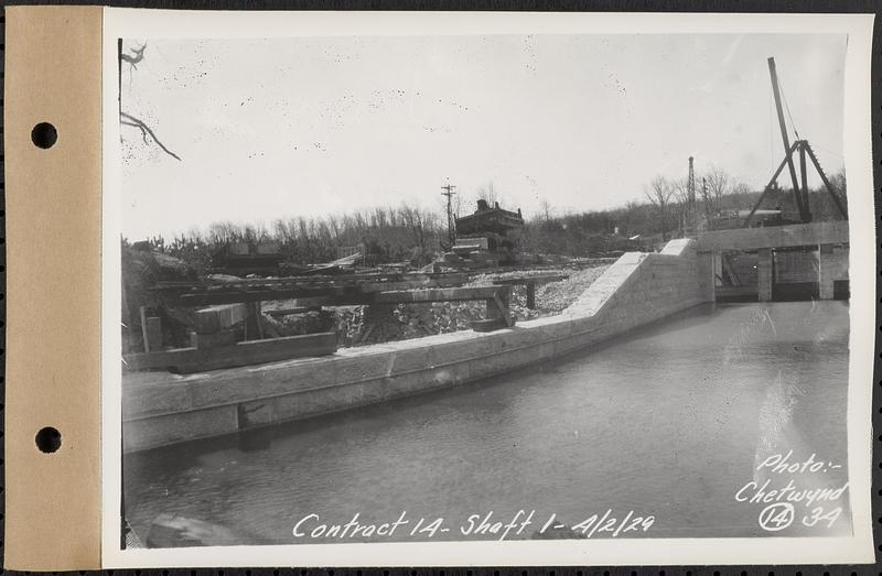 Contract No. 14, East Portion, Wachusett-Coldbrook Tunnel, West Boylston, Holden, Rutland, wing wall at outlet channel at Shaft 1, West Boylston, Mass., Apr. 2, 1929