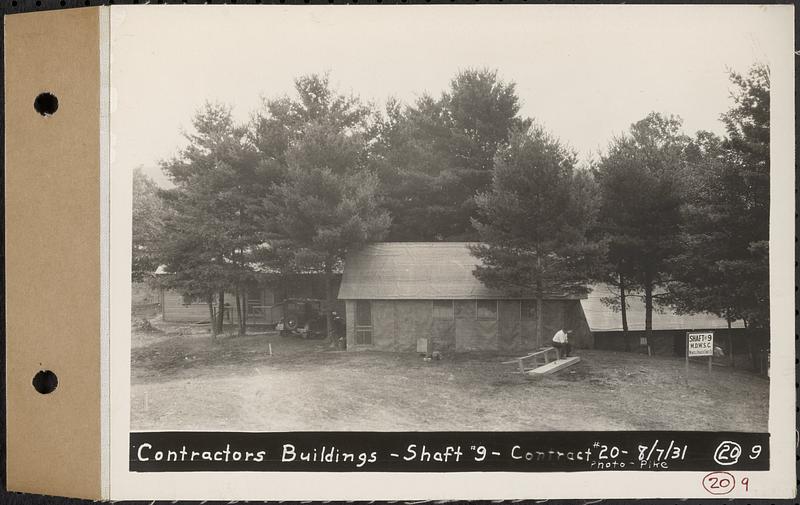 Contract No. 20, Coldbrook-Swift Tunnel, Barre, Hardwick, Greenwich, contractors buildings, Shaft 9, Barre, Mass., Aug. 7, 1931