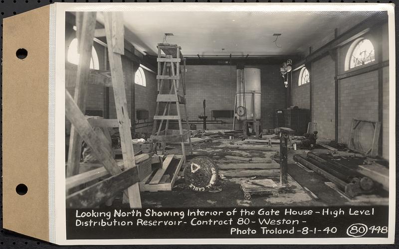 Contract No. 80, High Level Distribution Reservoir, Weston, looking north showing interior of the gatehouse, high level distribution reservoir, Weston, Mass., Aug. 1, 1940