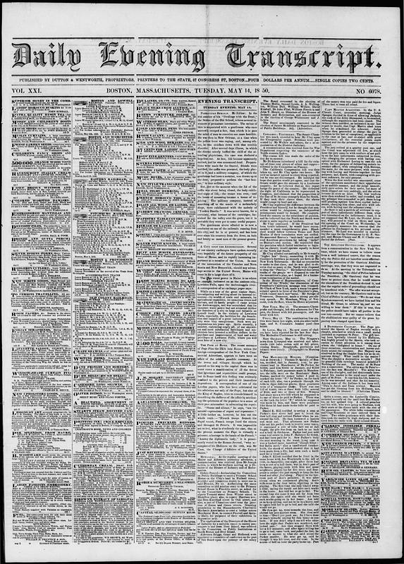 Script 1850 Daily Evening Transcript. May 14, 1850 - Digital Commonwealth