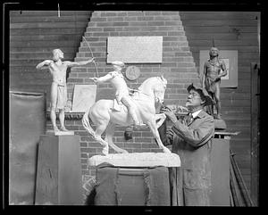 Dallin, sculptor, & model of Paul Revere - at work in his Arlington Heights studio