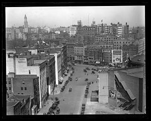 View of Boston from above, Selwyn Theatre in foreground