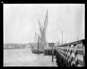 Old ships moored at Meridian St. drawbridge, East Boston, looking toward Chelsea