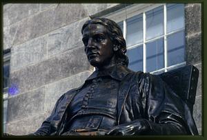 Cambridge, MA 1990: Detail statue of John Harvard at Harvard University