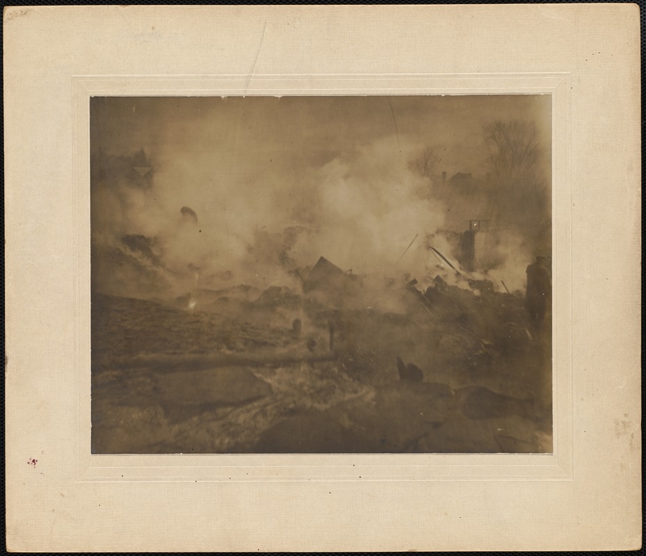 Easter Fire: smoke over rubble