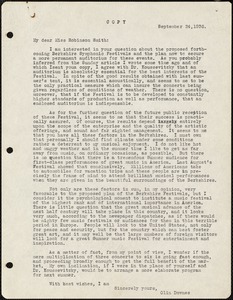 Letter from Olin Downes to Gertrude Robinson Smith