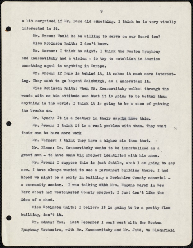 Excerpt of minutes of the Board of the Berkshire Symphonic Festival, dated Feb. 24, 1937.
