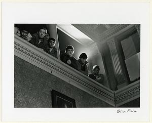 Cambridge City Council, Police Brutality Hearings, balcony, January 1971