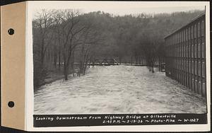 Looking downstream from highway bridge, Gilbertville, Hardwick, Mass., 2:45 PM, Mar. 19, 1936