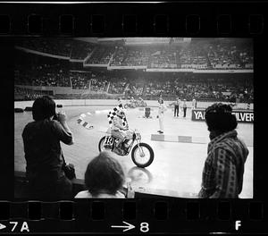 Motorcycle races at Boston Garden, winner Pete Mashburn, Boston