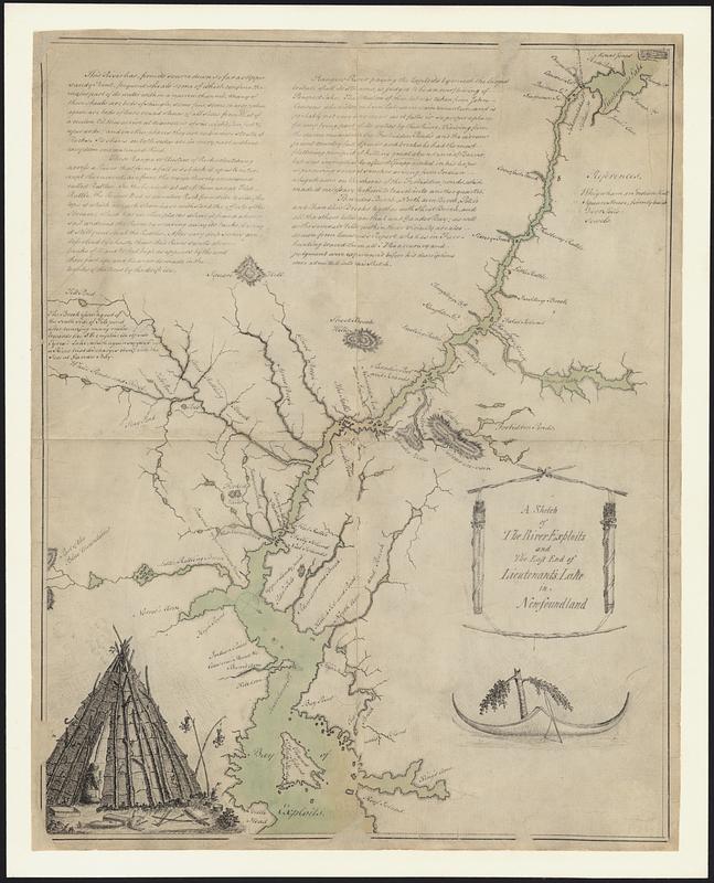 A sketch of the River Exploits and the east end of Lieutenants Lake in Newfoundland