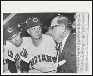 Dykes Fired by Indians--Jimmy Dykes, right, fired from his job as manager of the Cleveland Indians, poses with coaches Mel Harder, left, and Mel McGaha in Los Angeles today, just before the start of the final game of the season, this one against the Los Angeles Angels. General Manager Gabe Paul, who announced the firing, said Dykes' successor will be named in Cleveland tomorrow. Harder managed the team in today's season finale. McGaha, 35, is the man most persistently rumored to be in line for the managerial post.