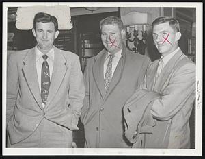 Mushing Out of Town following the postponement of their games today and tomorrow with the Red Sox are First Baseman Mickey Vernon, Pitcher Sonny Dixon and Catcher Bob Oldis of the Washington Nats.