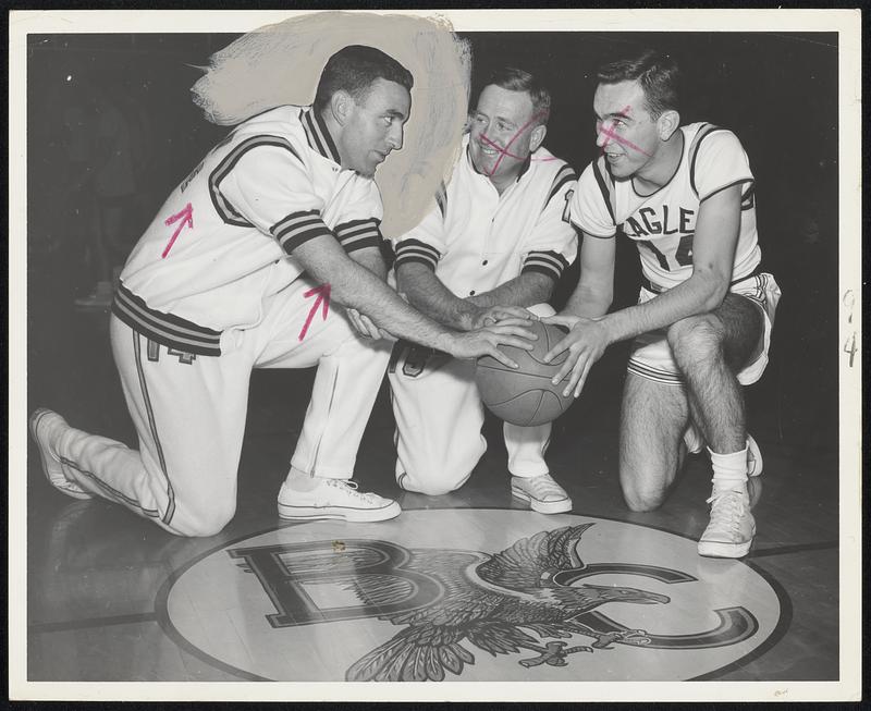 Boston College. L - R: Ass't Coach Jack McGee Head Coach Don Martin Captain Bill Foley