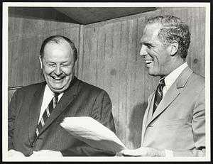 Mayor White and Hale Champion after signing paper for Boston Stadium