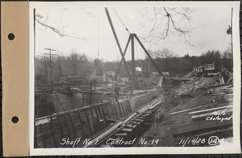 Contract No. 14, East Portion, Wachusett-Coldbrook Tunnel, West Boylston, Holden, Rutland, Shaft 1 and outlet channel, West Boylston, Mass., Nov. 14, 1928