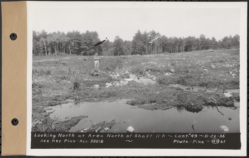 Contract No. 49, Excavating Diversion Channels, Site of Quabbin Reservoir, Dana, Hardwick, Greenwich, looking north at area north of Shaft 11A, Hardwick, Mass., Aug. 26, 1936