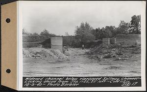 Contract No. 112, Spillway at Shaft 2 of Quabbin Aqueduct, Holden, widened channel below riprapped spillway channel, looking ahead from Sta. 1+25, 25 feet left, Holden, Mass., Oct. 9, 1940