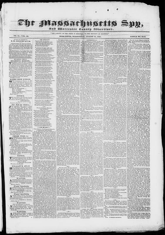 The Massachusetts Spy, And Worcester County Advertiser - Digital ...