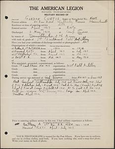 American Legion military record of Gordon Curtis