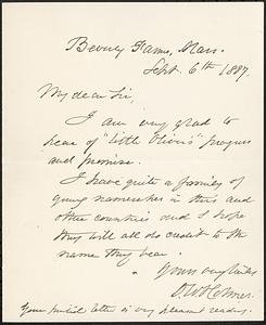 Letter from Oliver Wendall Holmes, Sr., Beverly Farms, Mass., 1887 September 6