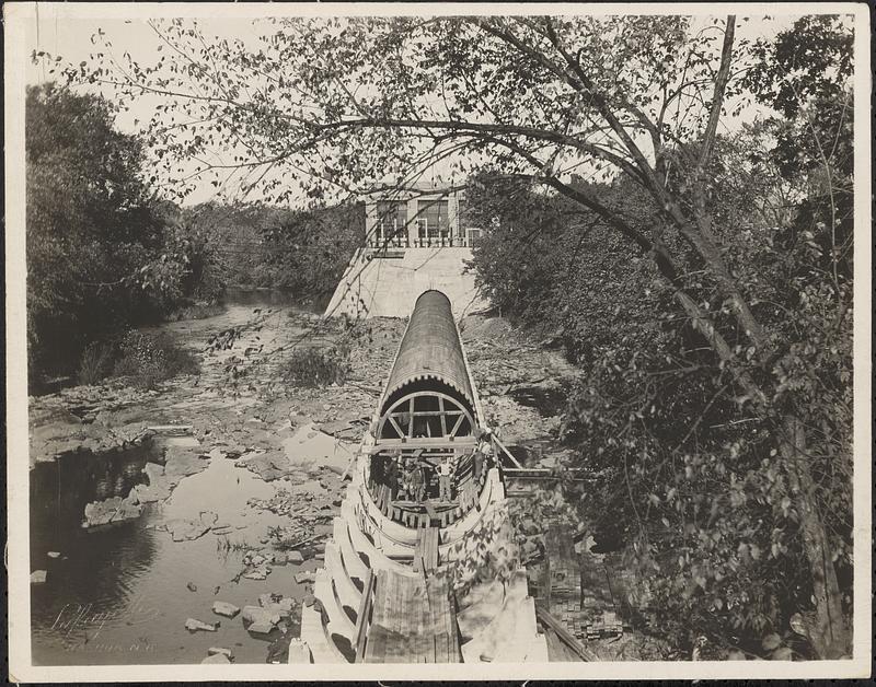 Penstock under construction, Pepperell dam and power plant, Nashua River