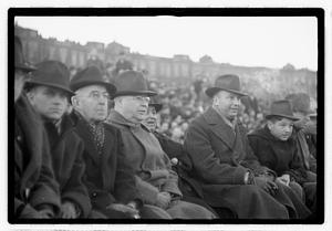 Boston Parks Department Commissioner William Long watching a football game, Back Bay Fens