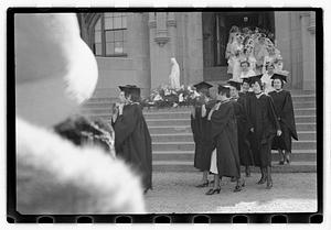 Religious procession leaving Eisner Administration building, Emmanuel College