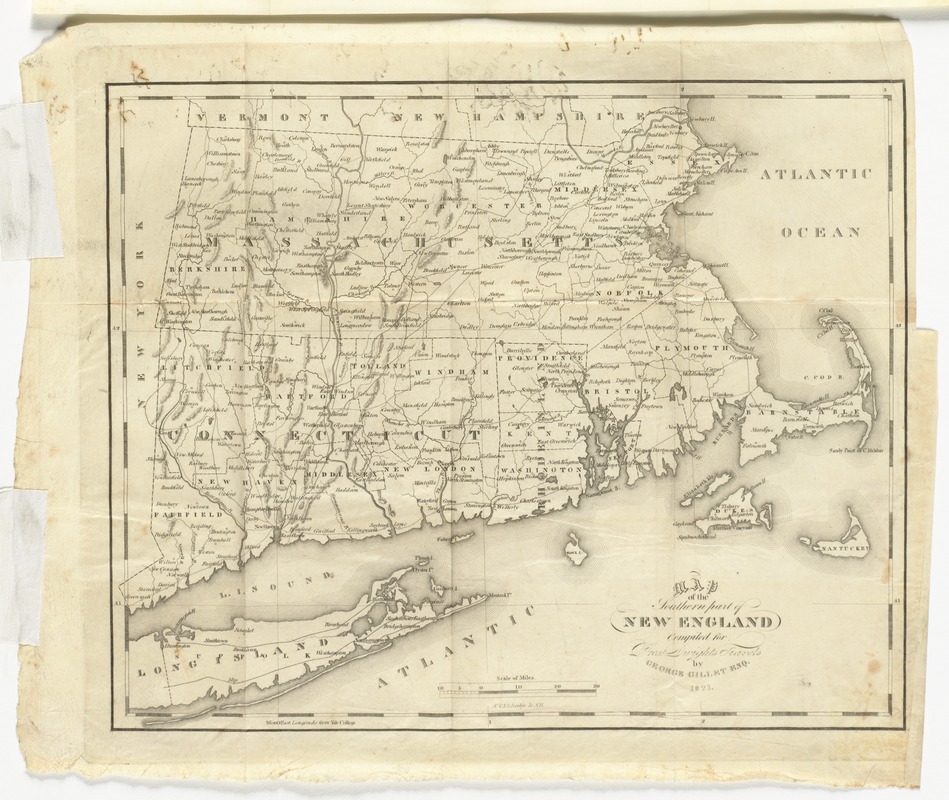Map of the southern part of New England