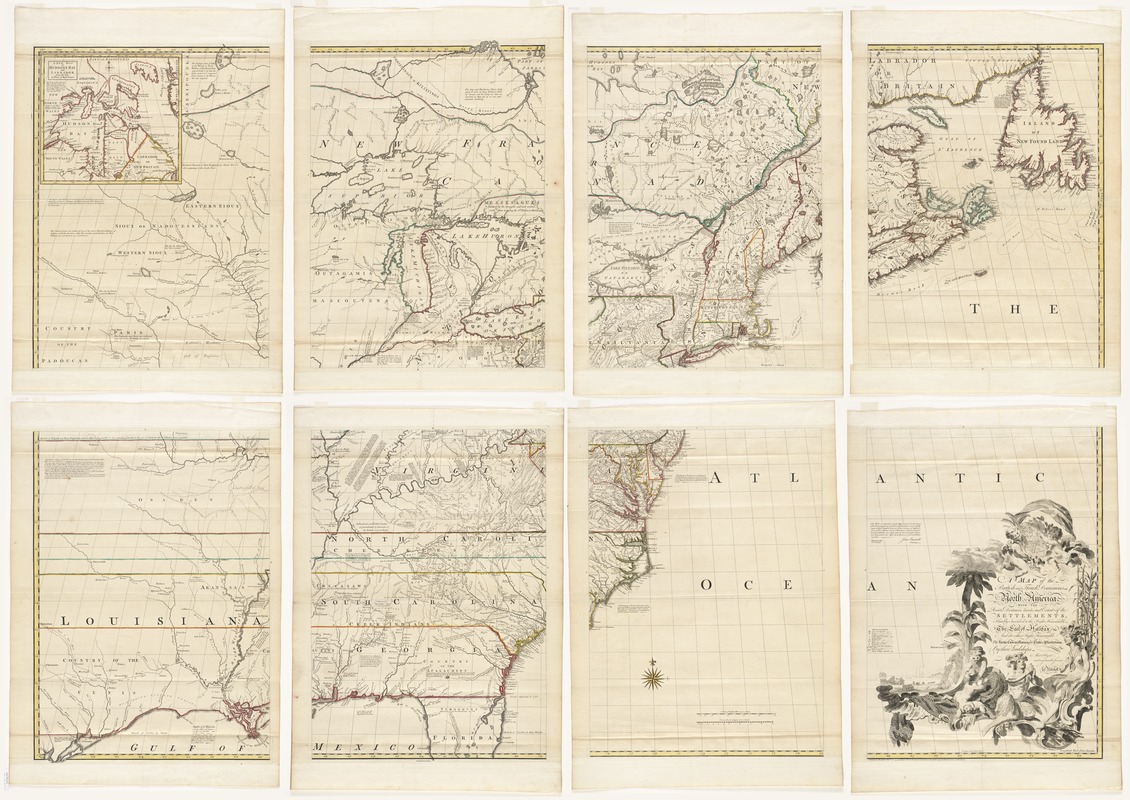 A map of the British and French dominions in North America with the roads, distances, limits, and extent of the settlements, humbly inscribed to the Right Honourable the Earl of Halifax, and the other Right Honourable the Lords Commissioners for Trade & Plantations