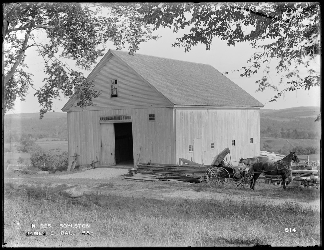 Wachusett Reservoir, barn of James E. Ball, from the northwest, Boylston, Mass., Sep. 4, 1896