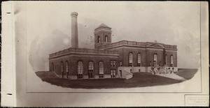Distribution Department, Chestnut Hill Low Service Pumping Station, architect's rendering of a proposed design (front elevation); submitted by Burr & Sise (Aries), Brighton, Mass., ca. 1898