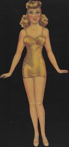Paper doll of blonde woman with hands out