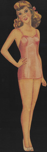 Paper doll of blonde woman with hand on hip
