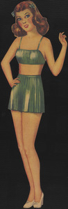 Paper doll of brunette with hand on hip