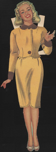 Betty Grable paper doll in outfits with hands out